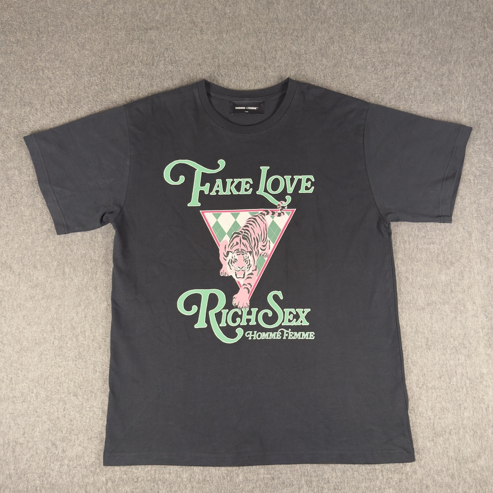 Homme + Femme Shirt Mens Large Black Fake Love Rich Sex Tiger Tee T-Shirt